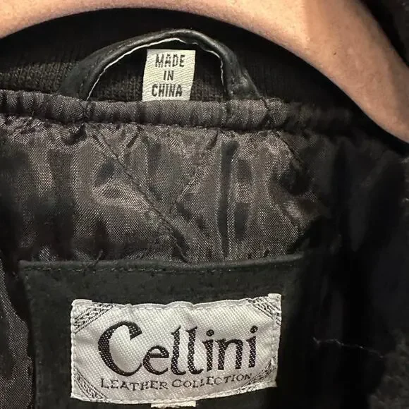 Vintage Cellini Genuine Suede Oversized Varsity Jacket In Black And Cream